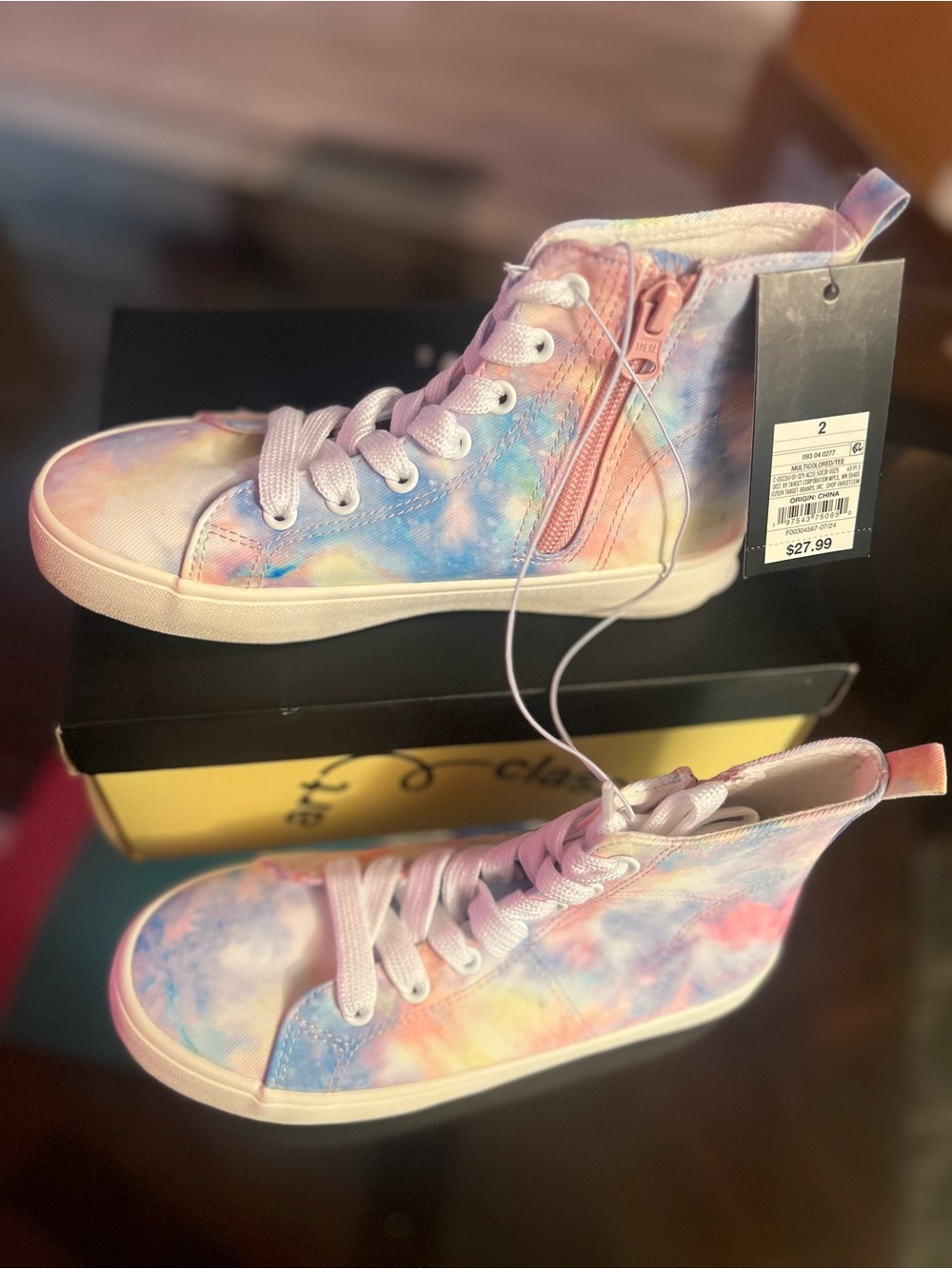 Clarks Kids Tie-Dye High-Top Sneakers - Pastel Pink, Blue & Yellow